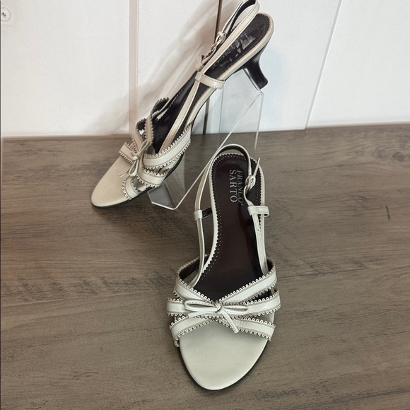 Franco Sarto Elegant Cream brown kitten Heels sling back - leather - 8.5 - Picture 1 of 5